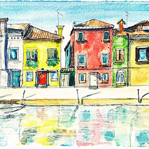Original Small Countryside Wall Decor, Original Watercolor Painting of Italy "Burano"