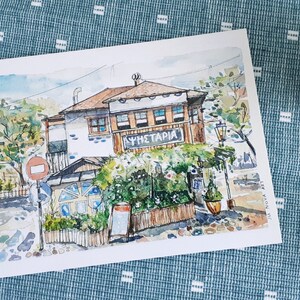 Postkarte ""Greece"", Cafe Kunstdruck, Aquarell Illustration, von dem Cafe"