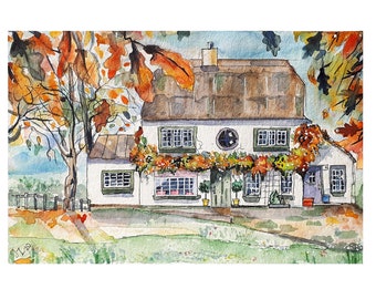 Magnificent Manor House, Original Soft Colors Watercolor Painting House in Britain, Old House Painting