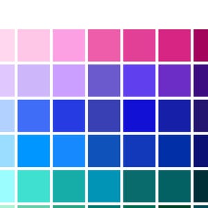 May include: A colour grid chart featuring a spectrum of pink, purple, blue, and green squares. To the left, three sliders labelled Temperature, Intensity, and Value show current settings. Below, text reads Contrast level: Medium - high with two star patterns.