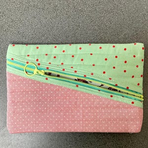Diagonal Zip Pouch from recycled fabric