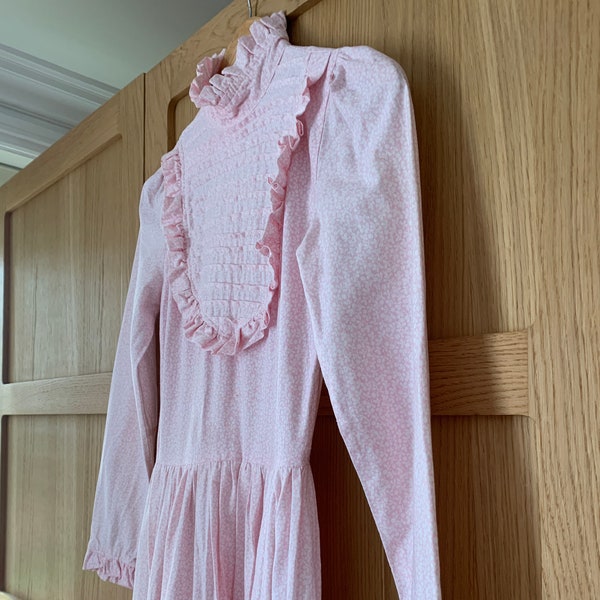 Vintage 1970s Laura Ashley cotton prairie style dress in blush pink Uk 6