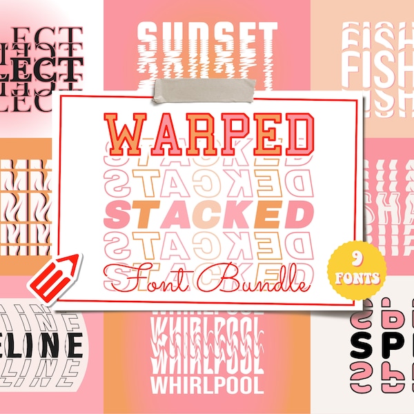 Warped Stacked Font Bundle | Stacked Font, Layered Font, Warped Font, Distorted Font, Twisted Font, Flip Font, Reverse Font, Bend Font