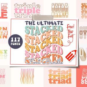 The Ultimate Stacked Font Bundle - 117 Stacked Text Effect Fonts | Stacked Font | Layered Font | Mirrored Font | Stacked Text | Custom Text