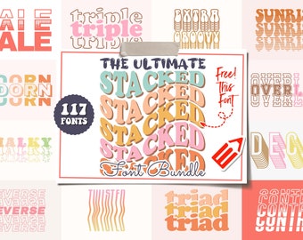 The Ultimate Stacked Font Bundle - 117 Stacked Text Effect Fonts | Stacked Font | Layered Font | Mirrored Font | Stacked Text | Custom Text