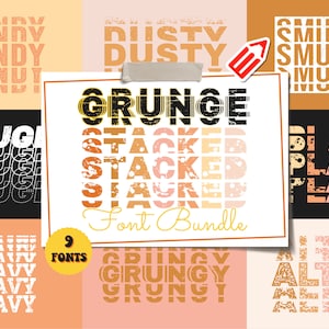 Grunge Stacked Font Bundle | Stacked Font, Layered Font, Grunge Font, Distressed Font, Rock Font, Dirty Font, Rough Font, Distorted Font