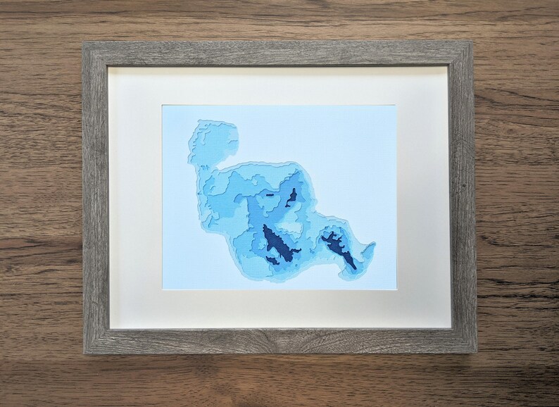 Houghton Lake Michigan Layered Cardstock Bathymetric Depth Map Etsy