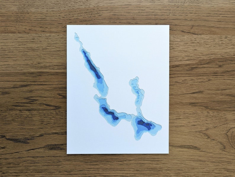 Walloon Lake Michigan Layered Cardstock Bathymetric Depth Map Etsy