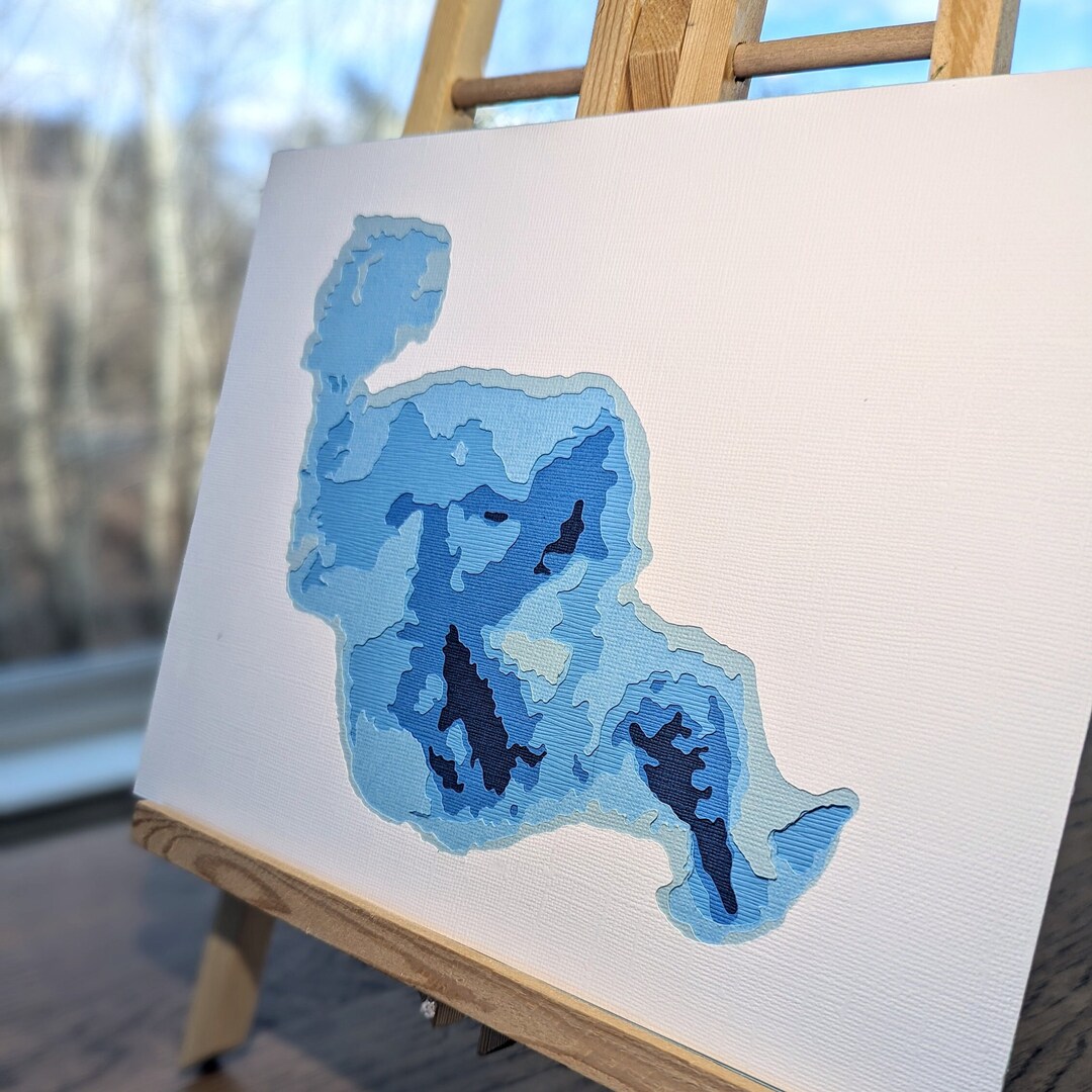 Houghton Lake Michigan Layered Cardstock Bathymetric Depth Map Etsy