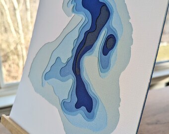 Walled Lake Michigan Layered Cardstock Bathymetric Depth Map