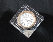 Waterford Vintage Crystal Desk Clock Glass Cube Meridian Style
