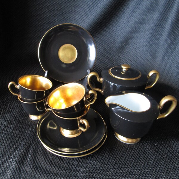 Vintage Tea Set - Black and Gold - Japanese Okura Josephine 1154