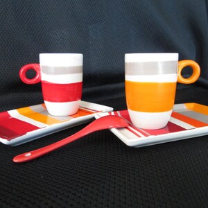 Espresso Cups Vintage Fait Main Orange and Red Set of 2
