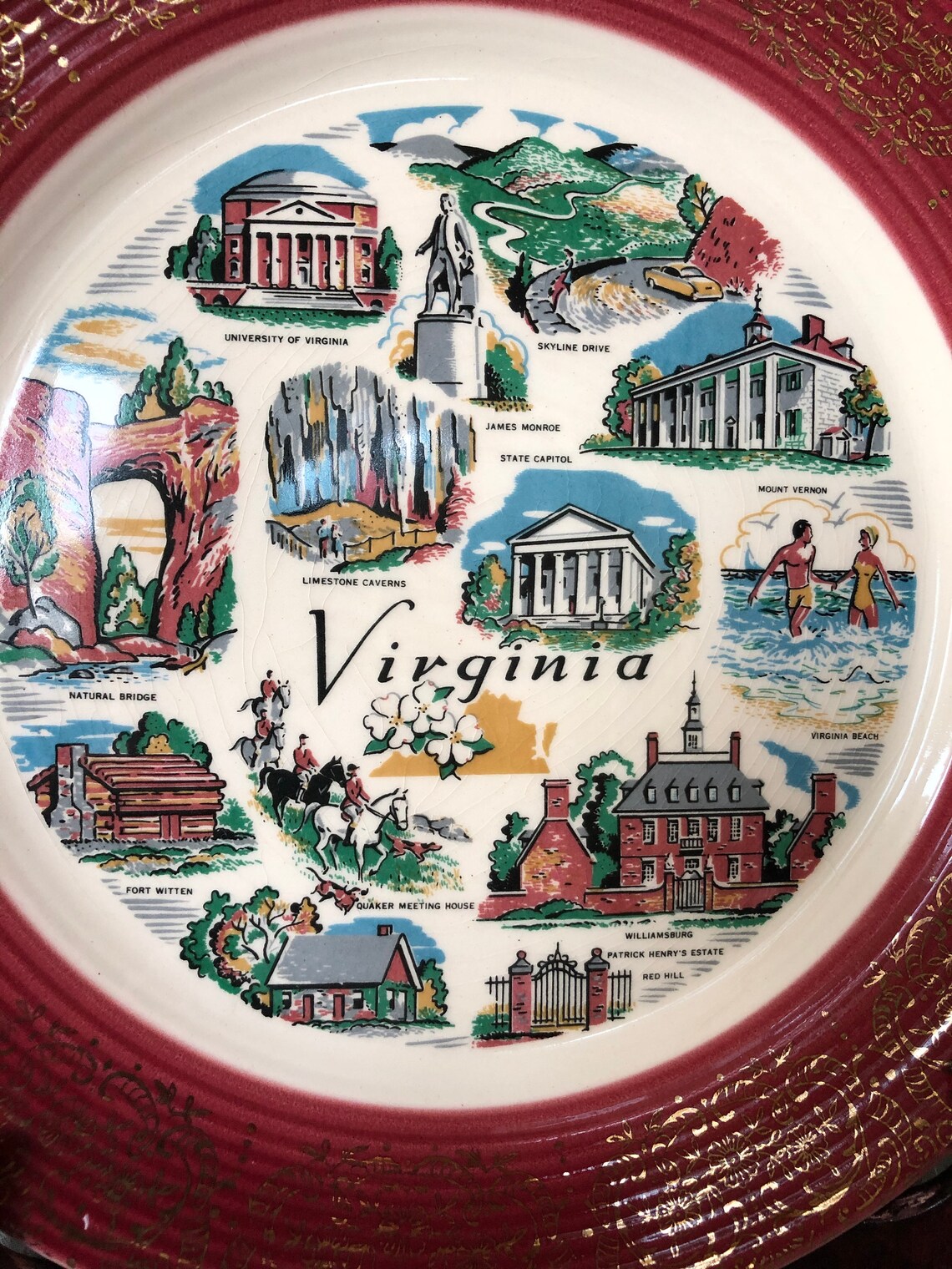 Virginia State Collectors Souvenir Ceramic Plate Vintage Etsy