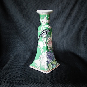 Green Ceramic Candlestick Flowers & Birds