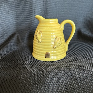 Vintage Beehive Honey Pitcher Yellow with Bees and Gold Accents