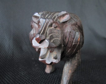 Wood Lion Figurine Hand Carved