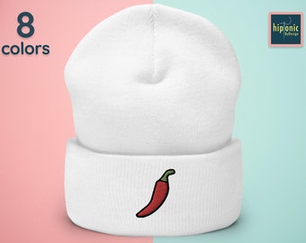 Red Chilli Pepper Embroidered Beanie, Hot Pepper Embroidered Cuffed Beanie, Chef Gifts, Cooking Gift, Foodie Gift, Gift For Spicy Food Lover
