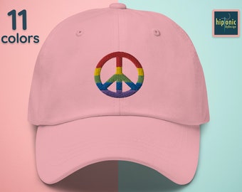Pride Peace Embroidered Dad Hat, Retro Hippie Embroidered Cap, Peace Symbol Activist Gift, Low Profile Baseball Cap For Him And Her