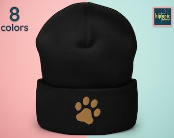 Paw Print Embroidered Beanie, Dog Paw Embroidered Cuffed Beanie, Winter Dog Walker Gift, Beanie For Him And Her, Cute Gift For Dog Groomer