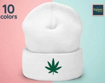 Weed Embroidered Beanie, Canabis Leaf Embroidered Cuffed Beanie, Stoner Gift For Him And Her, Cannabis Leaf, Marijuana Gift, Marijuana Stuff