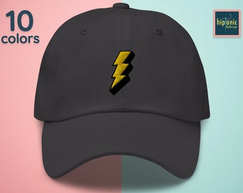 Lightning Bolt Embroidered Dad hat, Thunderbolt Embroidered Cap, 80s Retro Gifts, Superhero Comic Book Style, Cool Gift For Electrician