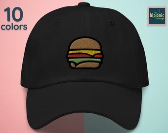 Hamburger Embroidered Dad hat, Burger Embroidered Cap, Cute Foodie Gifts, Gift For Chef, Classic Cheeseburger, Unisex Cap For Him and Her