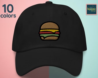 Chapeau de papa brodé hamburger, casquette brodée burger, cadeaux gourmands mignons, cadeau pour chef, cheeseburger classique, casquette unisexe pour lui et elle