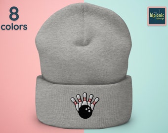 Bowling Embroidered Beanie, Tenpin Bowling Embroidered Cuffed Beanie, League Bowling For Teams, Womens Tenpin Bowling, Bowling Gift For Dad