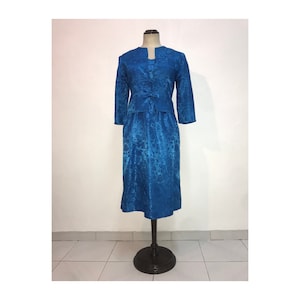 Blue 50s brocade dress and jacket set