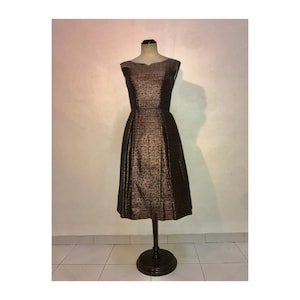 Brocade dress, copper color Vintage cocktail dress, 1950s