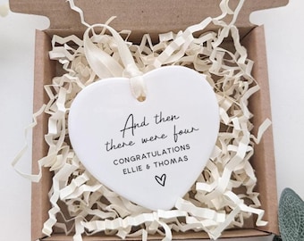 New Baby Gift - And Then There Were Four Ceramic Heart Keepsake, New Baby Hanging Decoration, Baby Announcement Personalised