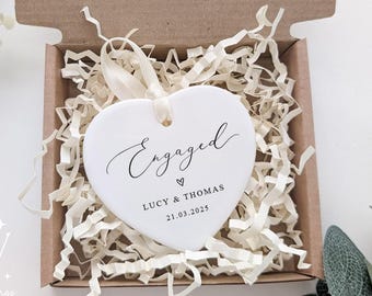 Enfeite de coração de cerâmica personalizado para noivado: lembrança de casamento