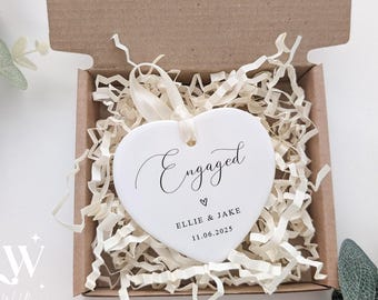 Personalized Engagement Ceramic Heart Ornament: Wedding Keepsake