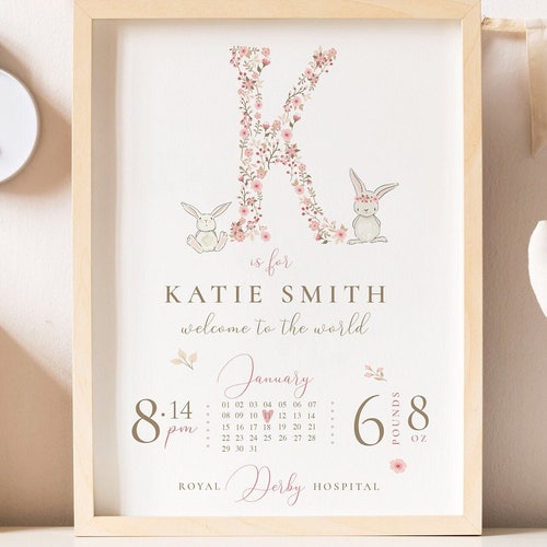 New Baby Girl Gift Personalised Print for Girls Gift for Etsy UK