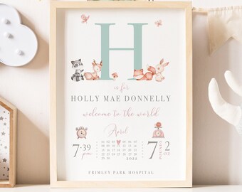 Nieuwe babyprint, cadeau babymeisje, cadeau babyjongen, gepersonaliseerde print voor meisjes, cadeau voor babymeisje, kinderkamerprint, gepersonaliseerde babycadeau