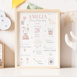 Neues Baby Mädchen Geschenk, personalisierte Druck für Mädchen, Geschenk für Baby Mädchen, Kinderzimmer Druck Altrosa, personalisiertes Geschenk für Mädchen, Peter Rabbit