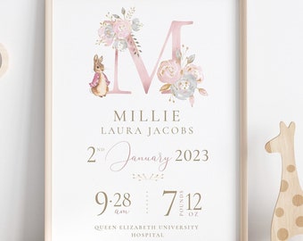 Neues Baby Geschenk, Baby Mädchen Geschenk, Geburtsdruck, Andenken für neues Baby, Mädchen Schlafzimmer Druck, Kinderzimmer Druck, personalisiertes Geschenk für Mädchen
