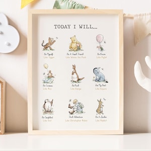 Winnie the Pooh Nursery Print | Today I will Affirmation Poster | Personalized Baby Stats, Keepsake Gift