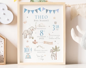 New Baby Boy Gift, Personalised print for boy, Gift for Baby boy, Nursery Print Boys, Personalised Gift for Boys, Birth Stats print