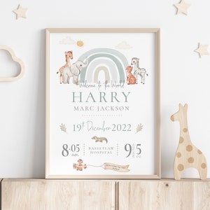 Neues Baby Boy Geschenk, Salbei grün Kinderzimmer Druck, personalisierte Druck für Jungen, Geschenk für Baby Jungen, Kinderzimmer Druck Jungen, Geburten Zahlen Druck