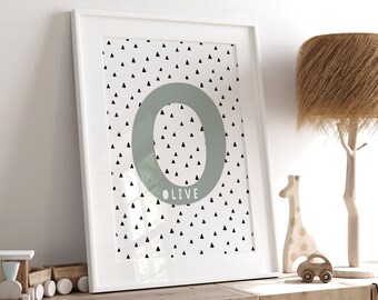 Personalized Initial Nursery Print: Scandi Kids Room Decor