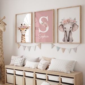 Safari Blumentiere, Kinderzimmer Drucke, Kinderzimmer Dekor, Mädchen, Baby, Rosa Kinderzimmer, Dschungel Dekor, Boho Kinderzimmer, Kleinkind Schlafzimmer, Spielzimmer, Kinder, Wandkunst