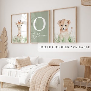 Set of 3 Safari Nursery Prints, Animal Prints, Personalised Kids Prints, Safari Bedroom Prints, Safari Nursery Decor, playroom decor