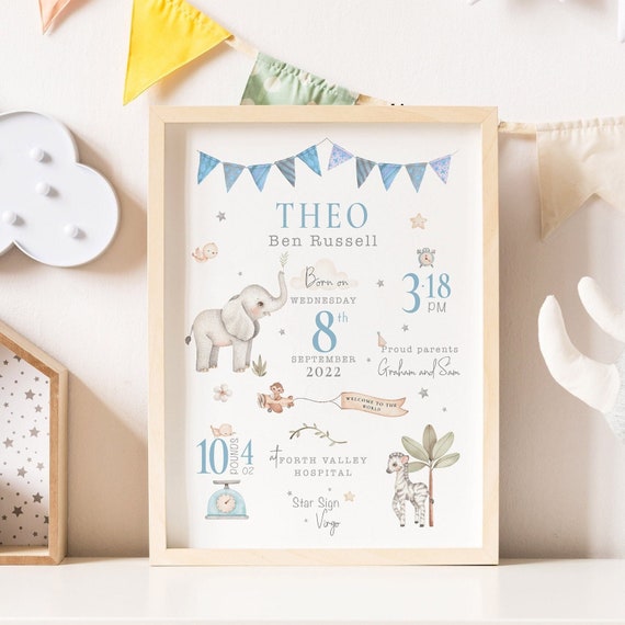Personalized Baby Boy Birth Stats Print: Nursery Decor Gift