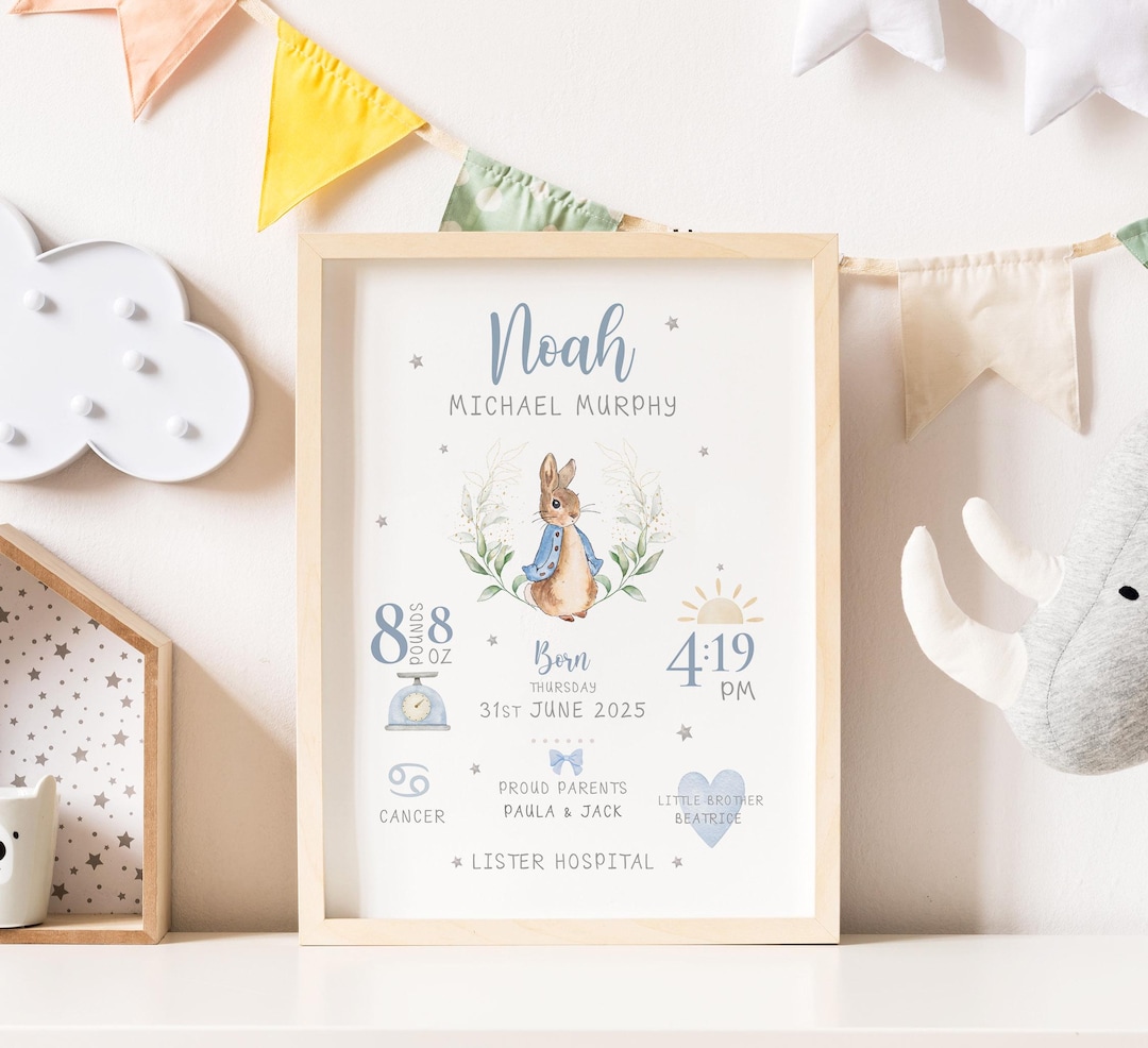 New Baby Boy Personalised Print: Birth Details Print Keepsake Gift ...