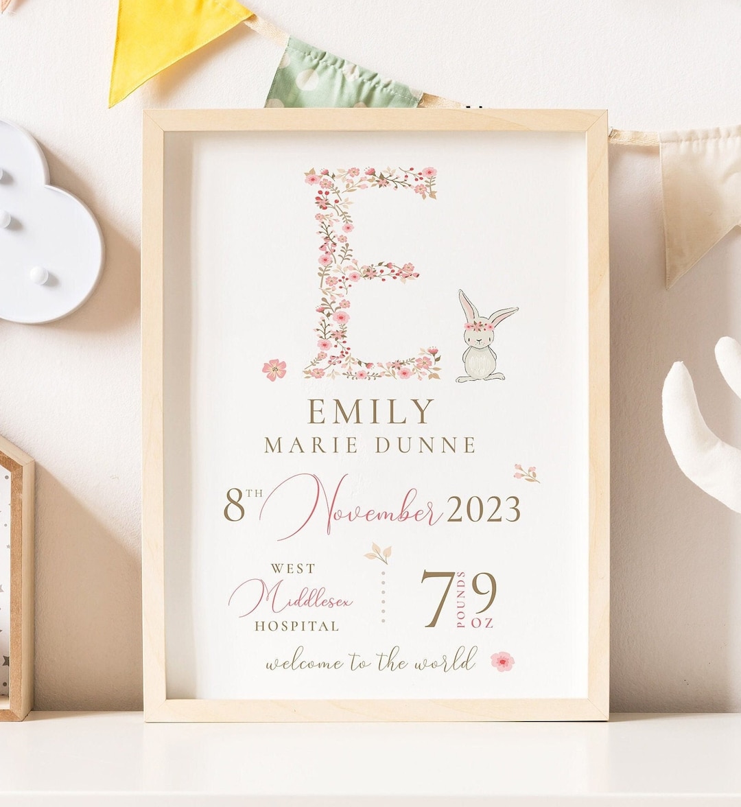 New Baby Girl Gift, Personalised Print for Girls, Gift for Baby Girl ...
