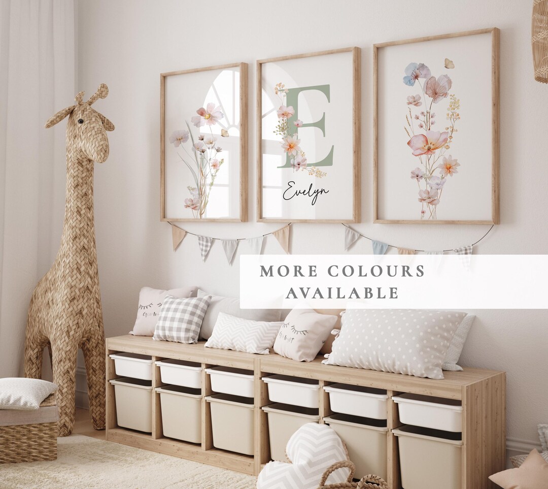 Set of 3 Wildflower Nursery Print Set: Baby Girl Bedroom Decor With ...