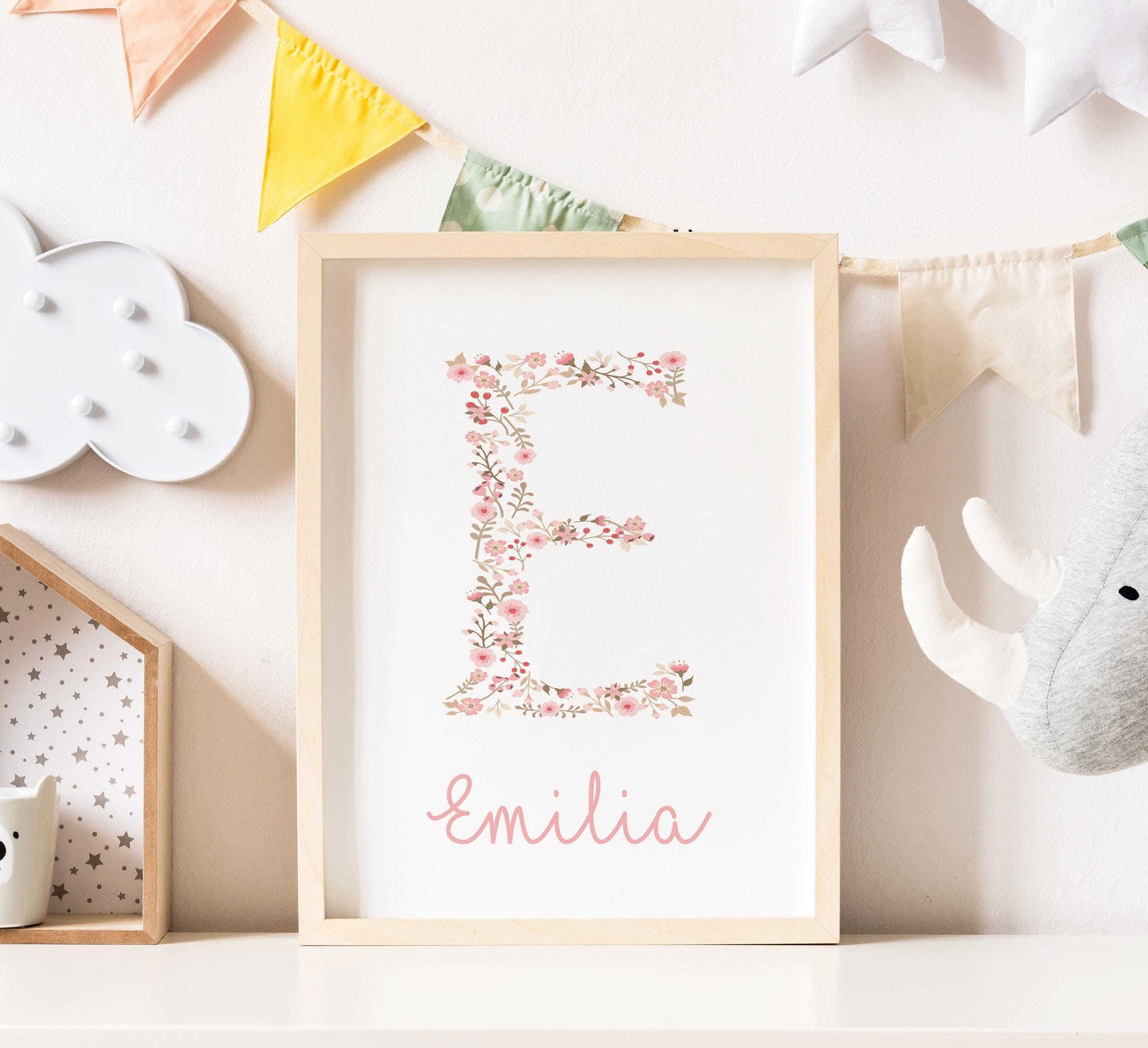 Personalisierter Namensdruck mit Blumen | Neues Baby-Mädchen-Geschenk | Blumen Namensdruck | Personalisierte Drucke für Mädchen | Kinderzimmer Druck |Pink Blumen