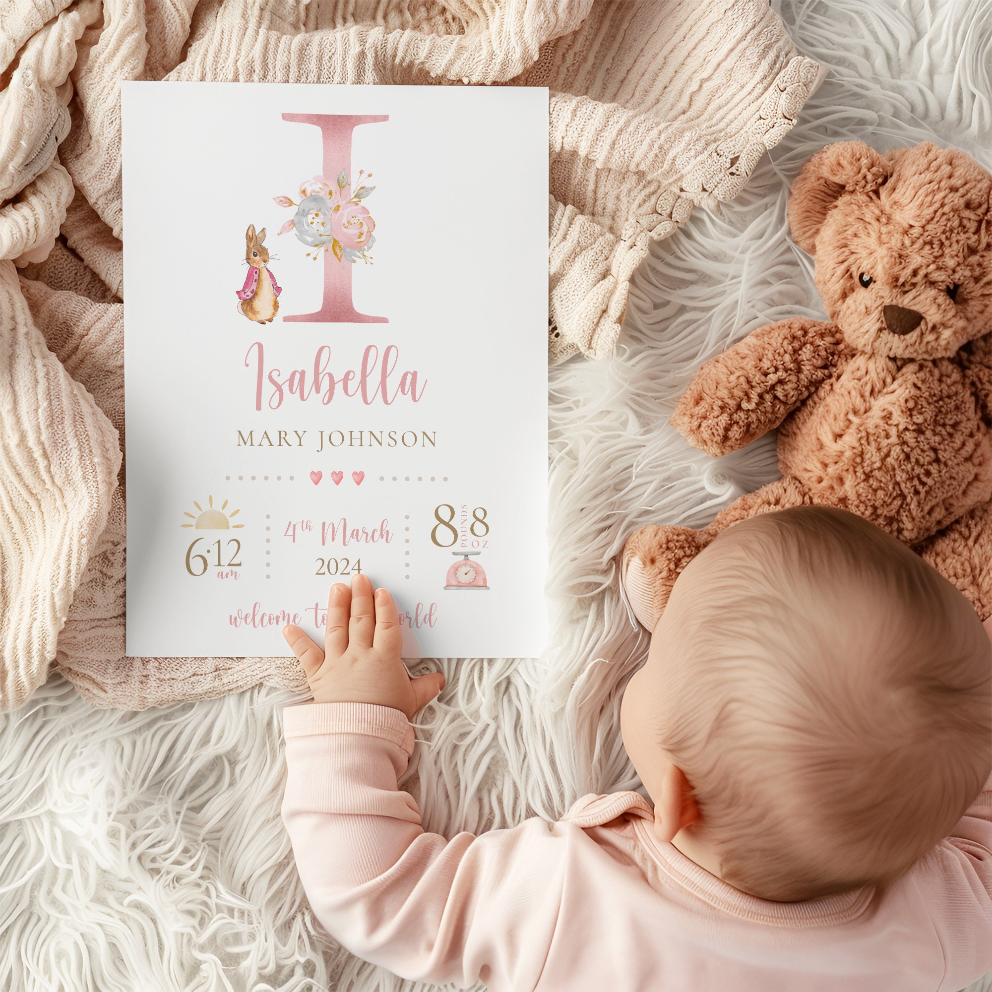 New Baby Personalised Print: Birth Details Keepsake Gift, Newborn Gift ...